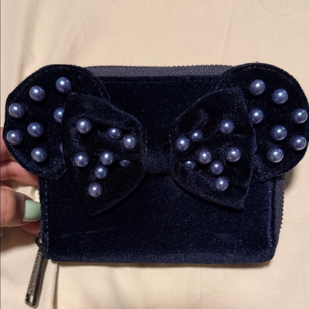 Loungefly Navy Velvet Minnie Ear Wallet with Pearl Accents
